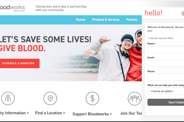 Live chat available on the Bloodworks Website